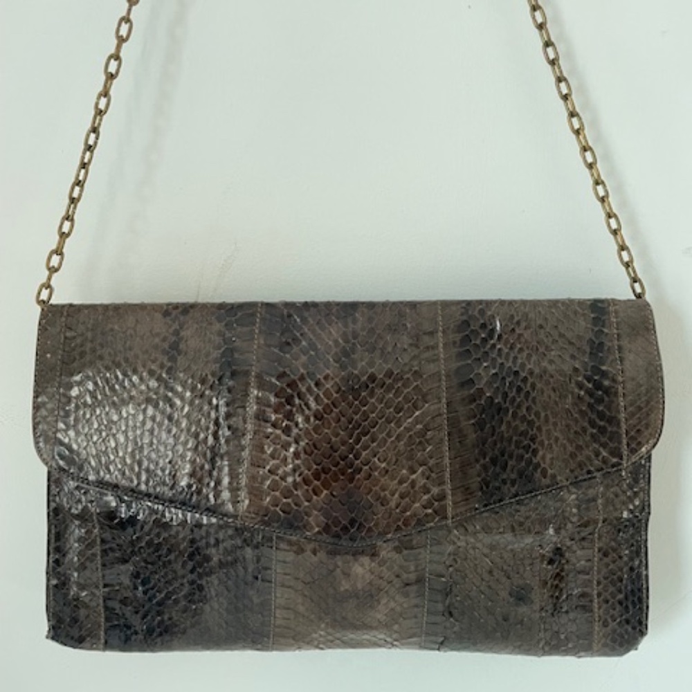Vintage Brown Snakeskin Envelope Clutch